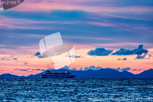 Image of Sea sunset with criuse ship