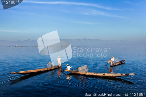 Image of  Traditional Burmese fisherman at Inle lake, Myanmar