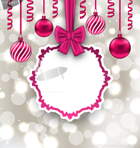 Image of Christmas Paper Card with Bow Ribbon and Balls