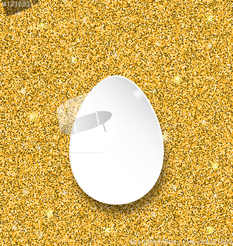 Image of Abstract Happy Easter Paper Egg on Golden Sparkles Background