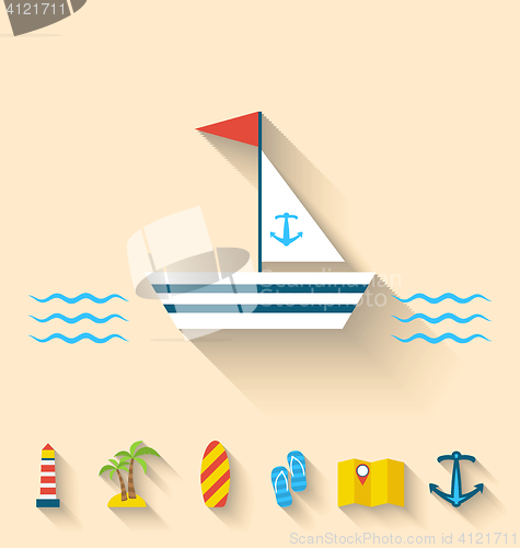 Image of Flat set icons of cruise holidays and journey vacation, simple s