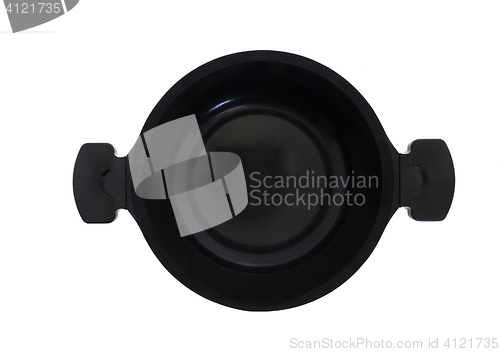 Image of black frying pan on white