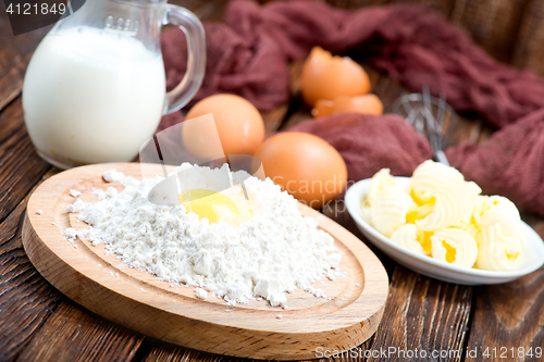 Image of flour,milk, butter and eggs