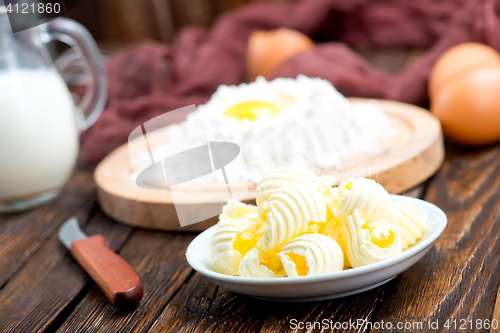 Image of flour,milk, butter and eggs