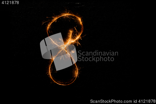 Image of Number 8 made of sparklers on black