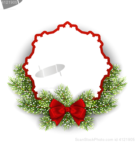 Image of New Year Greeting Card with Fir Twigs and Bow