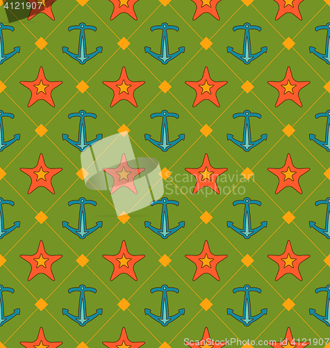 Image of Seamless Summer Pattern with Anchor and Starfish. Vintage Texture