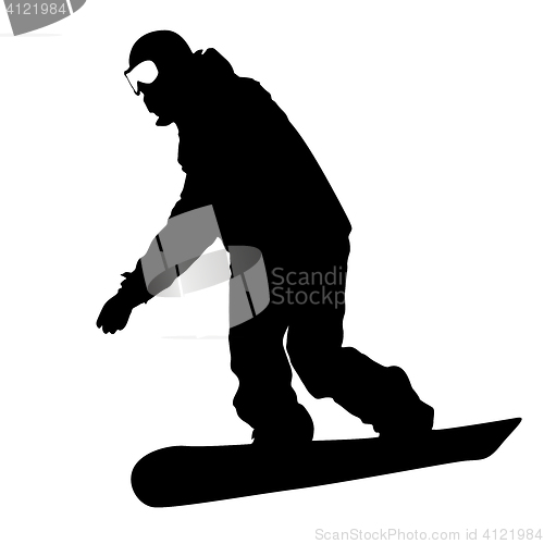 Image of Black silhouettes  snowboarders on white background. 