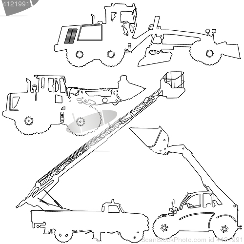 Image of Set of silhouettes of construction machinery. illustration