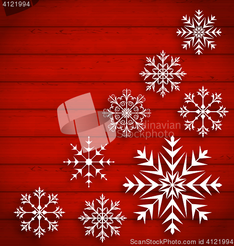 Image of Set Abstract Different Snowflakes on Wooden Texture