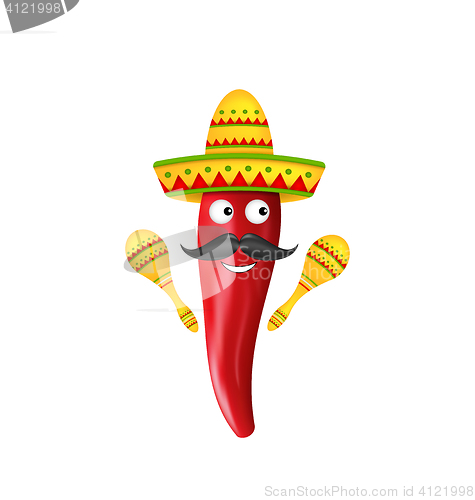 Image of Mexican Symbols, Red Chili Pepper, Sombrero Hat, Musical Maracas, Mustache