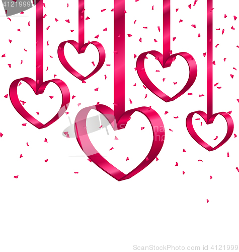 Image of Beautiful Background with Ribbon Hearts and Tinsel