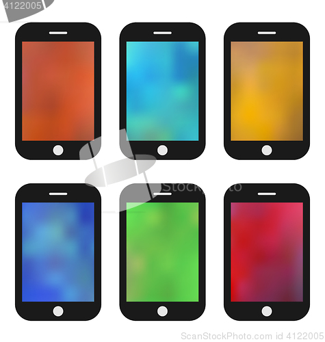 Image of Set of colorful wallpaper for mobile phones. Blurred Backgrounds