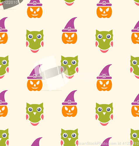 Image of Halloween Seamless Pattern Owl and Pumpkin