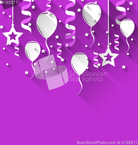 Image of Birthday Background with Balloons, Stars and Confetti