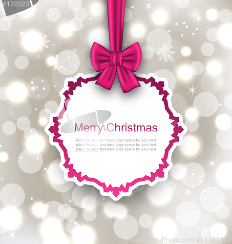 Image of Greeting Card with Bow Ribbon on Light Background