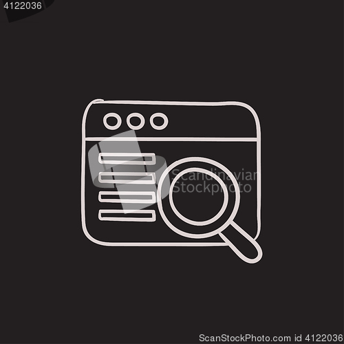 Image of Browser window with magnifying glass  sketch icon.