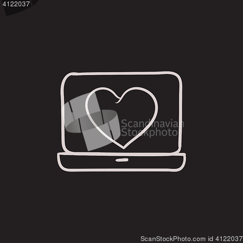 Image of Laptop with heart symbol on screen sketch icon.