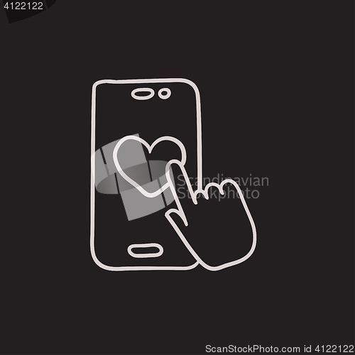Image of Smartphone with heart sign sketch icon.