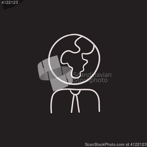 Image of Human with globe head sketch icon.