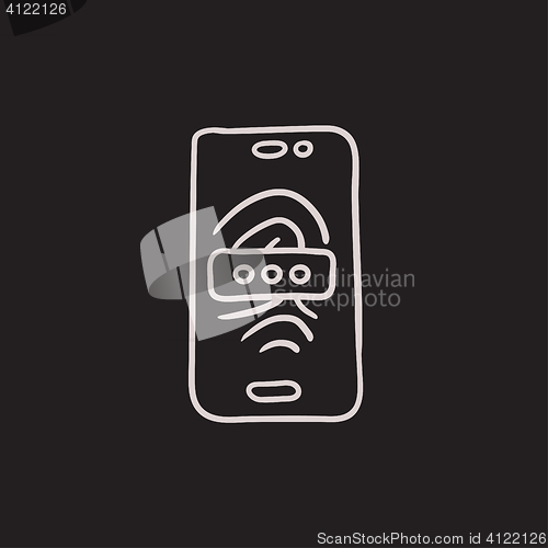 Image of Mobile phone scanning fingerprint sketch icon.