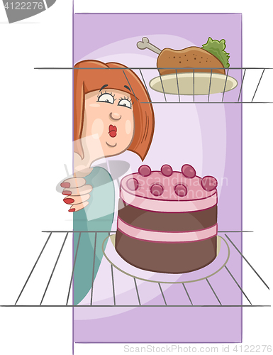 Image of hungry woman on diet cartoon