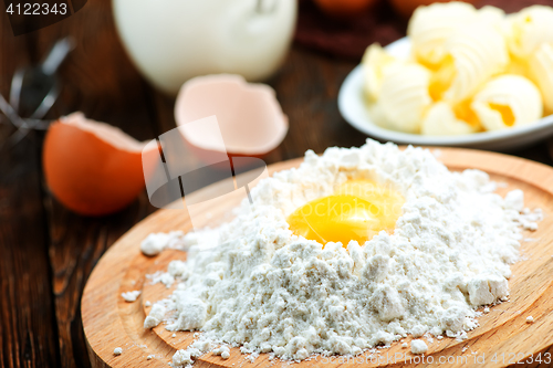 Image of flour,milk, butter and eggs