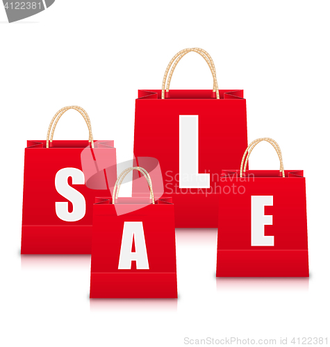 Image of Set of Red Empty Shopping Bags Isolated 