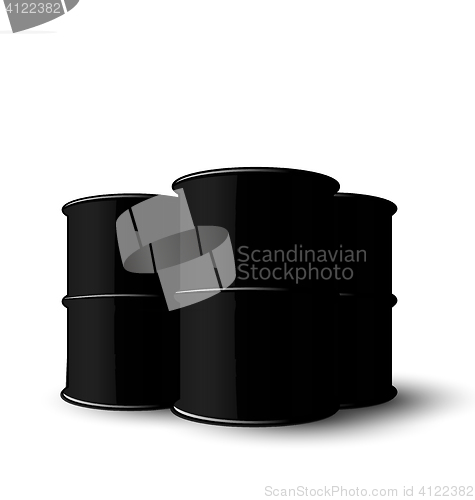 Image of Three Black Metal of Oil Barrels Isolated on White Background