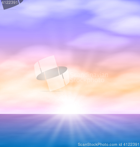 Image of Sea Sunrise Bright Sun Fluffy Clouds