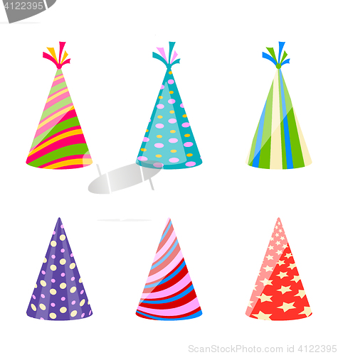 Image of Set of party colorful hats isolated on white background