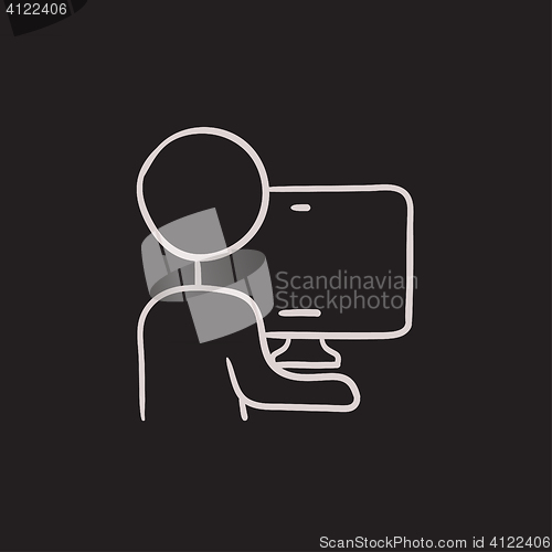 Image of Man working at his computer sketch icon.