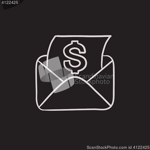 Image of Envelope mail with dollar sign sketch icon.