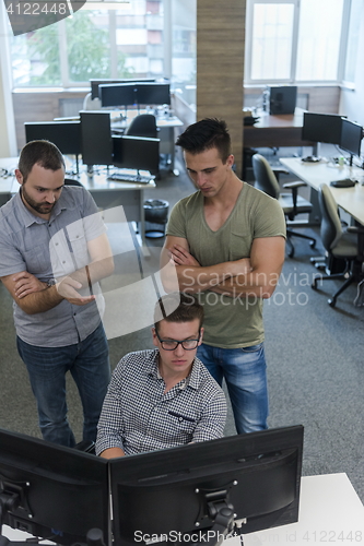 Image of startup business people group working as team to find solution