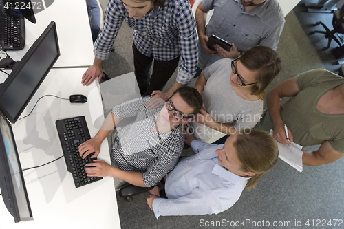 Image of startup business people group working as team to find solution
