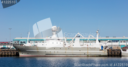 Image of Reykjavik, Iceland - August 2, 2016;  Fishing boat in the port o