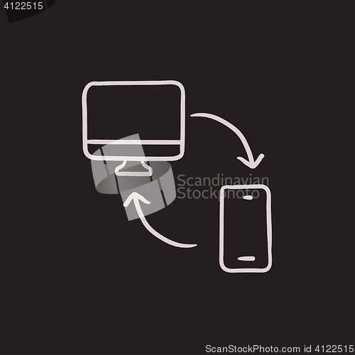 Image of Synchronization computer with phone sketch icon.