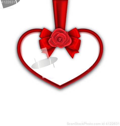 Image of Red Heart with Red Rose, Ribbon and Bow for Happy Valentines Day