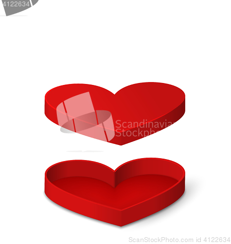 Image of Open Red Gift Box in Heart Shaped Isolated for Valentines Day