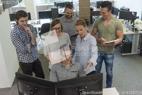 Image of startup business people group working as team to find solution