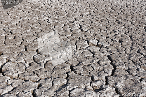 Image of Cracked grey soil surface of dried pond