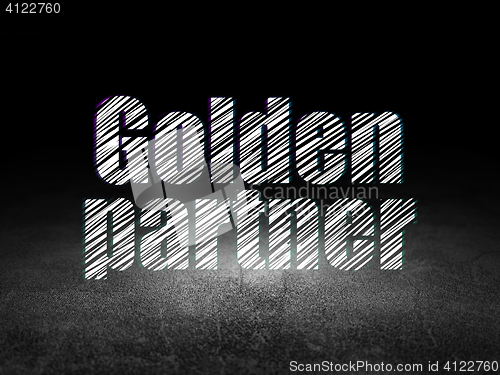 Image of Finance concept: Golden Partner in grunge dark room