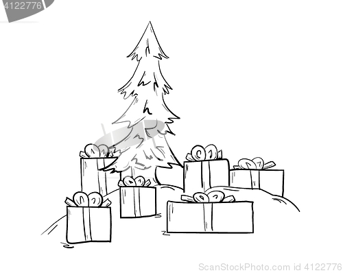 Image of sketch of the tree and presents