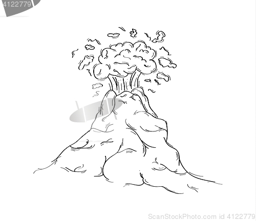 Image of hand drawn sketch of dangerous volcano eruption