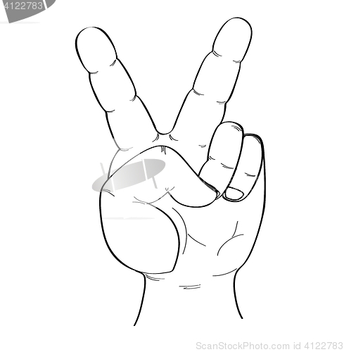 Image of human hand showing peace sign