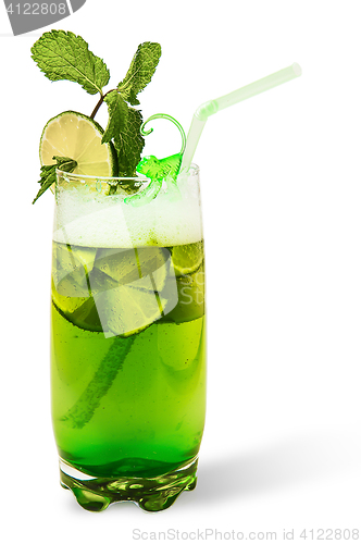 Image of Geen cooler cocktail with drinking straw on white background isolated, clipping mask