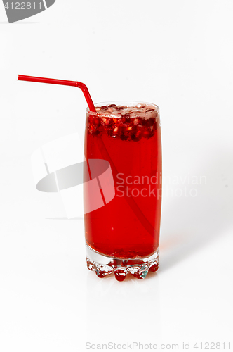 Image of berry cooler cocktail with drinking straw on white background