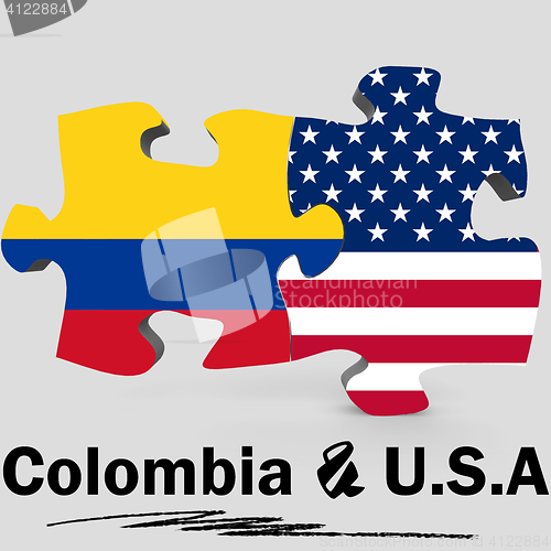 Image of USA and Colombia flags in puzzle 