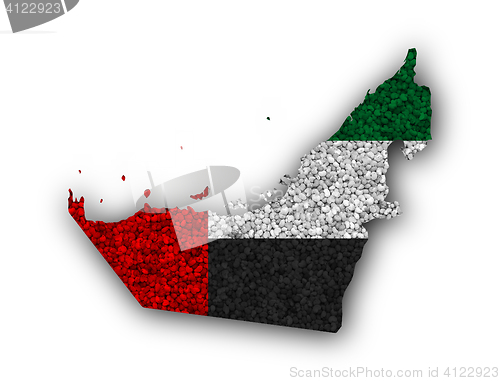 Image of Map and flag of United Arab Emirates on poppy seeds