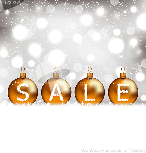 Image of Winter glowing background with balls lettering sale